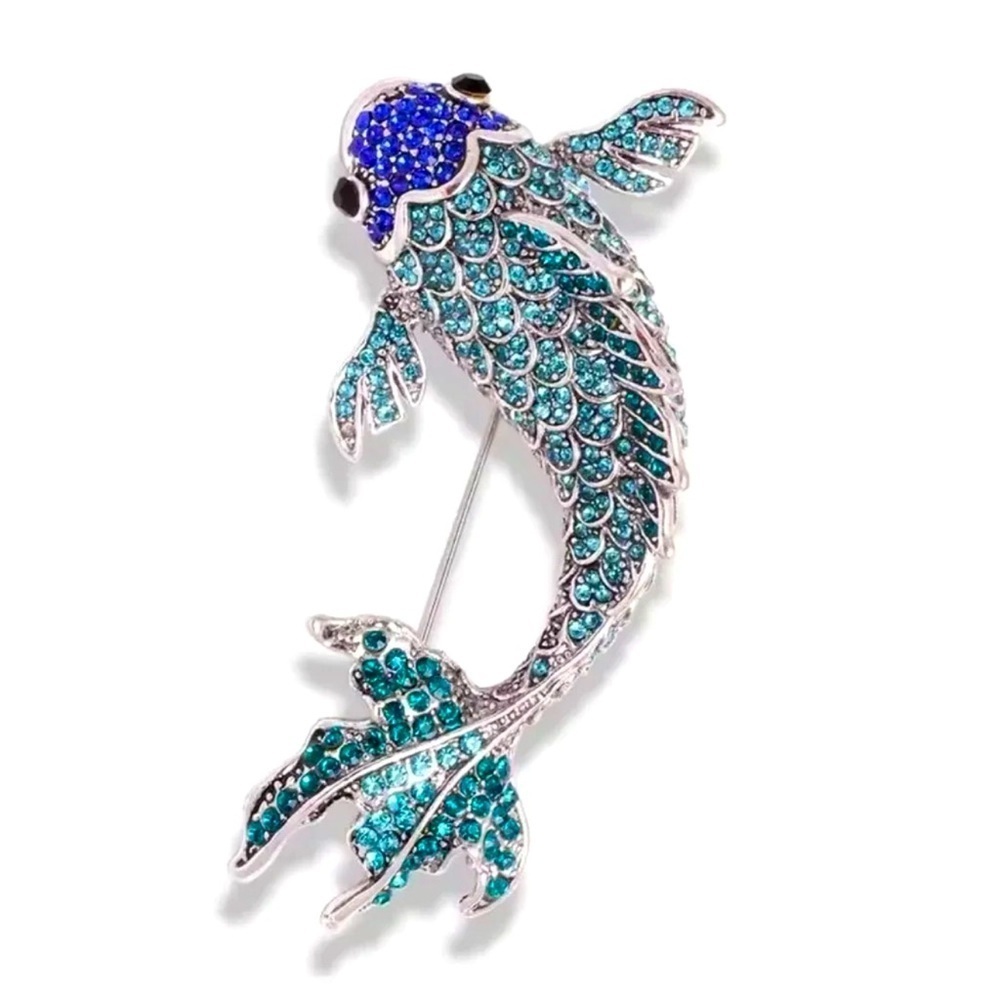 Blue Fish Carp Crystal  Brooch